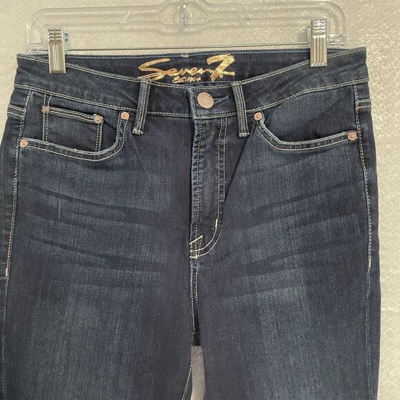 Seven7 Fashion Jeans Size 6 Blue Dark Wash Denim Stretch Straight Crop Raw Hem - Picture 3 of 11